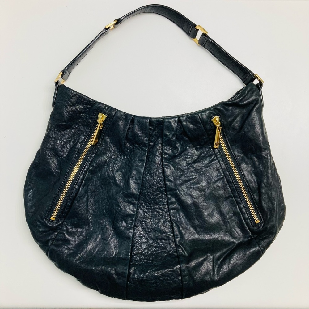 Tory Burch Bag Black Leather Hobo Purse Shoulder Gold Hardware Minimalist Fall